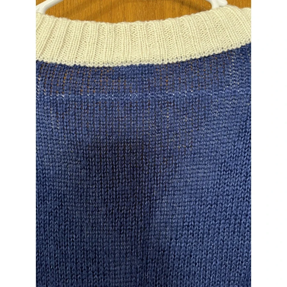 Lu La Roe Women's Cardigan Med Blue And White Oversized Knit‎